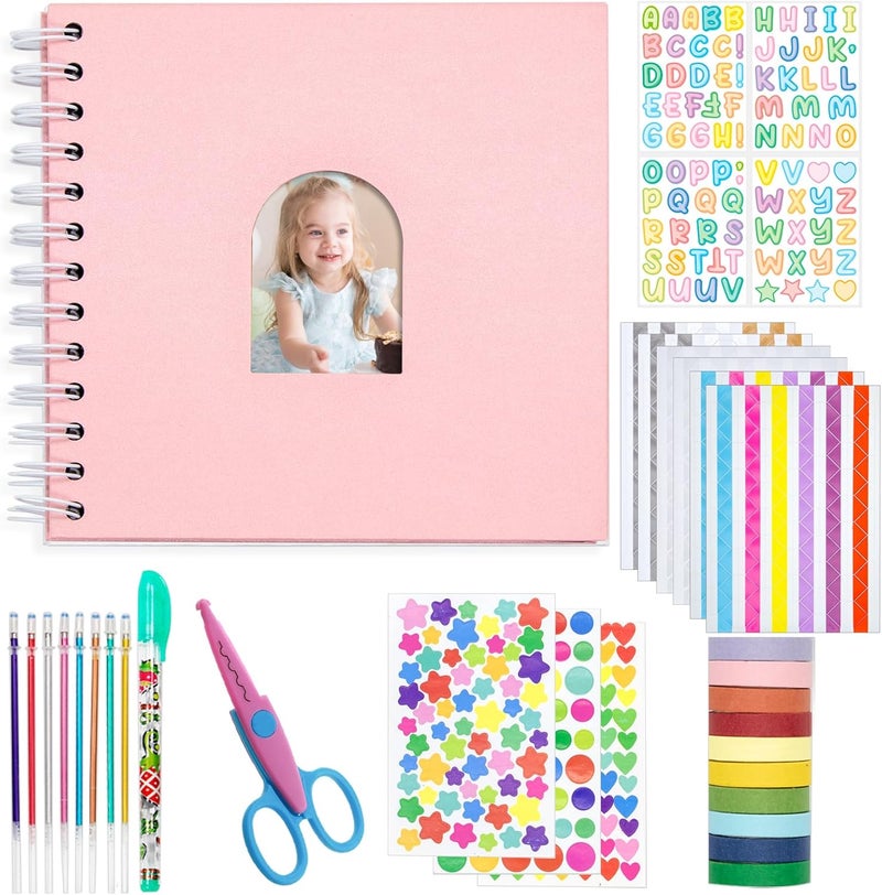 Ablus Kid Scrapbook DIY Photo Album Hard Cover Scrapbook Kit for Kids Instant Camera Print Paper with DIY Accessories (Pink) - Image 1